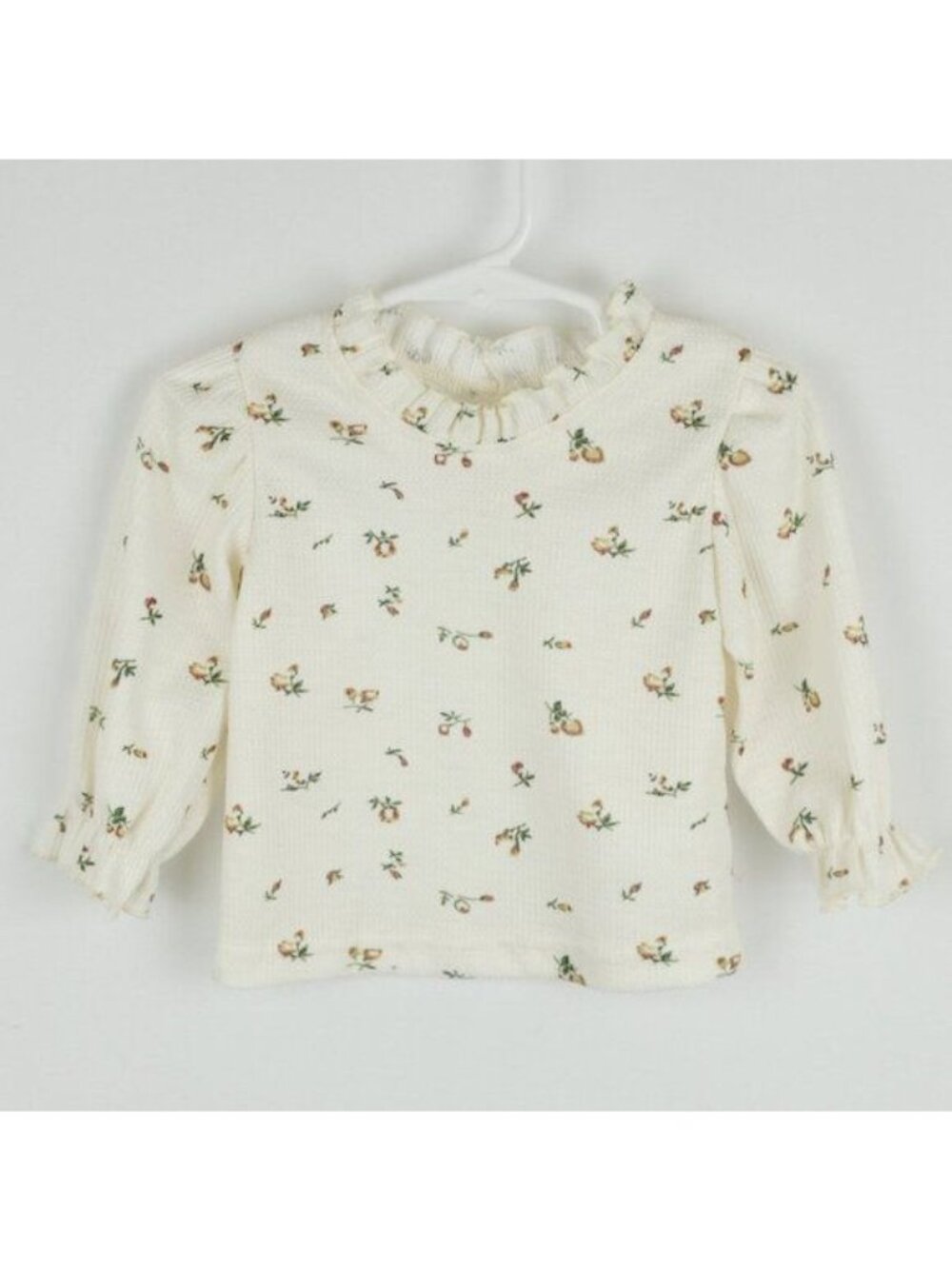 Unbranded Infant Size 6-9 Months Cream Floral Waffle Knit Long Sleeve Blouse